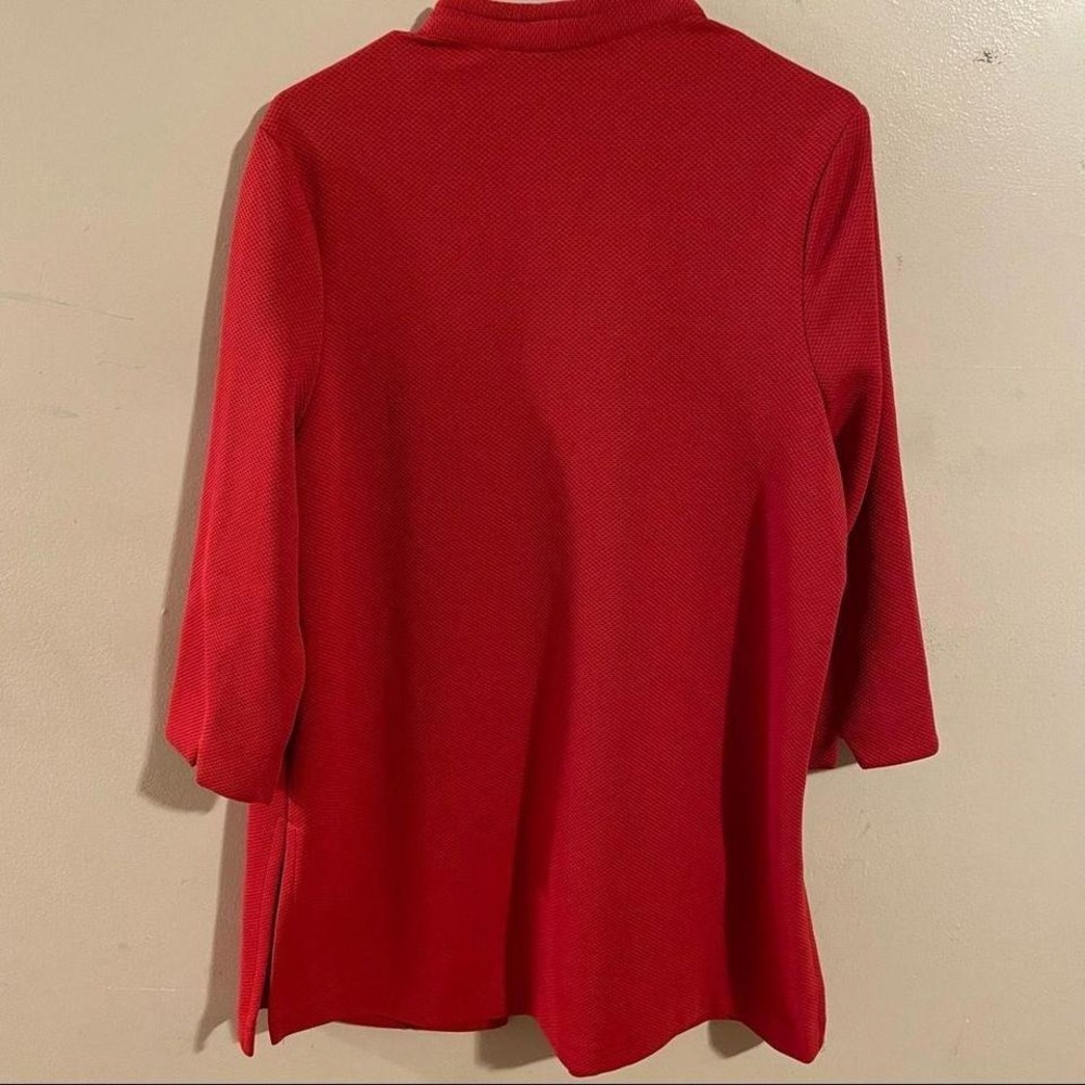 Courtenay Red Open Front 3/4 Sleeve Pockets Textured Blazer Jacket - Picture 8 of 8
